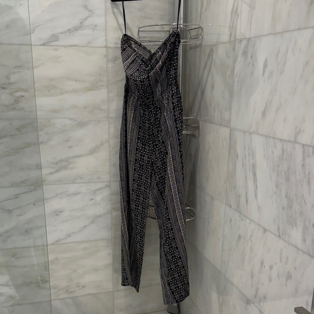 Forever 21 Black and Gray Patterned Jumpsuit